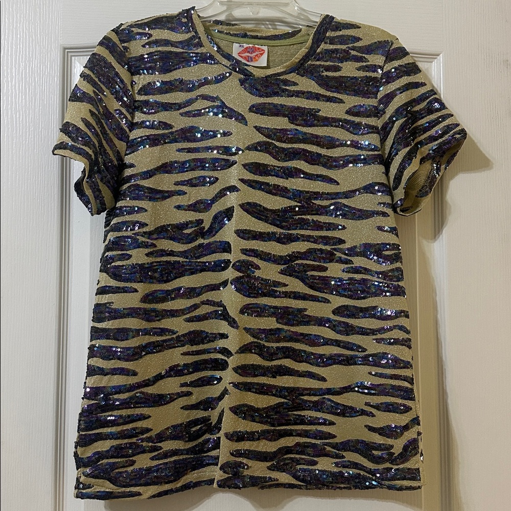 Sparkle City sequin tiger striped shirt sz XL